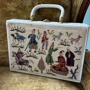 Vintage 1960s Folk Revival Woven White Plastic Handbag